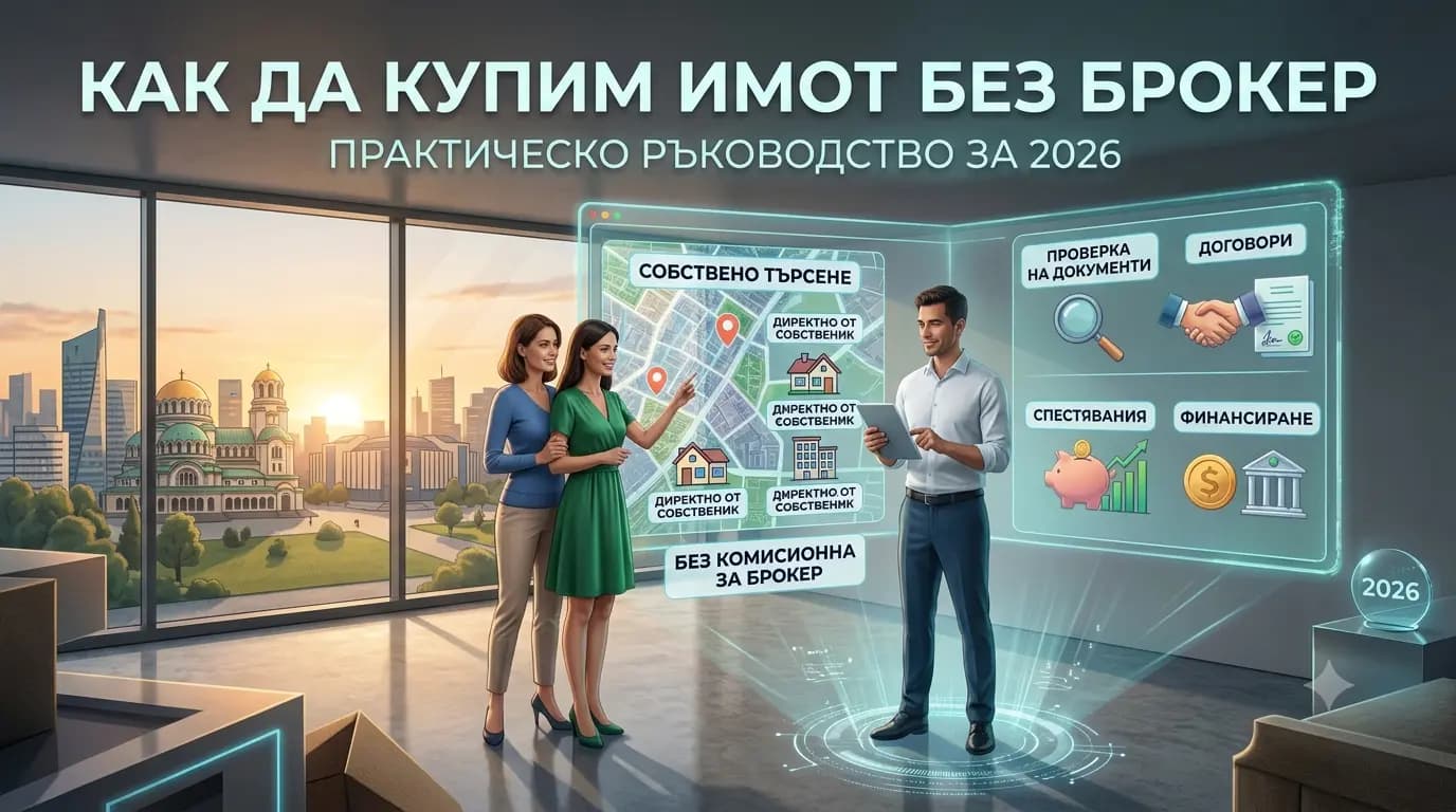 Пълно ръководство: как да купим имот без брокер 2026 — директно, прозрачно, защитено. Reloo Guides